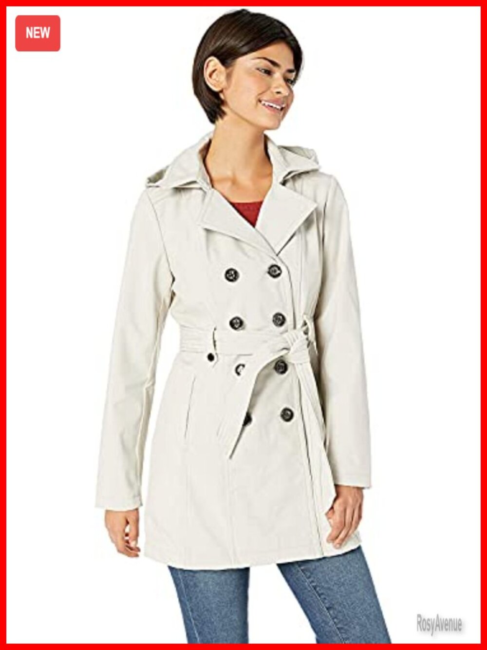 Soft Shell Trench Coat with Detachable Hood Water Resistant Wind Resistant